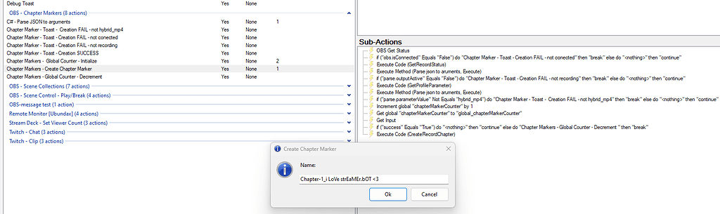 Custom OBS Chapter Markers (0.2.4) - Testing - Streamer.bot Extensions