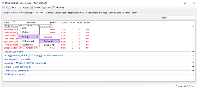 enable commands